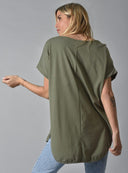 Χακί oversized V-neck t-shirt