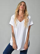 Λευκό oversized V-neck t-shirt