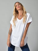 Λευκό oversized V-neck t-shirt