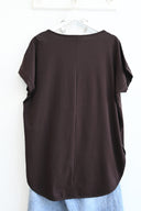 Καφέ oversized V-neck t-shirt