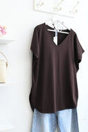 Καφέ oversized V-neck t-shirt