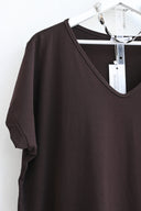 Καφέ oversized V-neck t-shirt