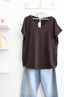 Καφέ oversized V-neck t-shirt