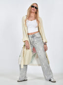 FIGARO Εκρού floral long cardigan