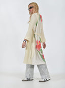 FIGARO Εκρού floral long cardigan