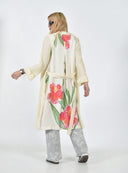 FIGARO Εκρού floral long cardigan