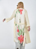 FIGARO Εκρού floral long cardigan