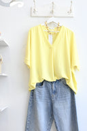 Fluo Κίτρινο oversized μπλούζα με V λαιμόκοψη