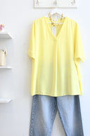 Fluo Κίτρινο oversized μπλούζα με V λαιμόκοψη
