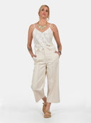 FIGARO Cream cropped wide leg παντελόνι