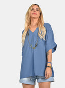 Σκούρο Ραφ oversized μπλούζα με V λαιμόκοψη