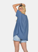 Σκούρο Ραφ oversized μπλούζα με V λαιμόκοψη