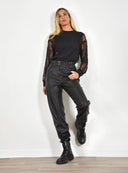 FIGARO μαύρο mom fit frilled waist παντελόνι
