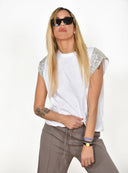 FIGARO Λευκό sequin sleeve t-shirt