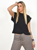 FIGARO Μαύρο sequin sleeve t-shirt