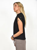 FIGARO Μαύρο sequin sleeve t-shirt
