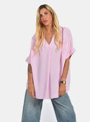 Pink oversized μπλούζα με V λαιμόκοψη