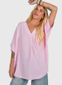 Pink oversized μπλούζα με V λαιμόκοψη