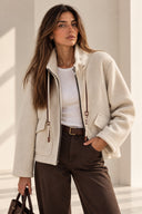 Μπεζ bouclé zip jacket