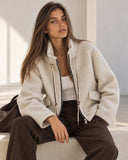 Μπεζ bouclé zip jacket