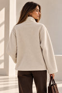 Μπεζ bouclé zip jacket