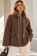 Καφέ bouclé zip jacket