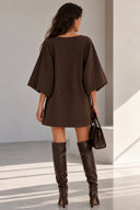 Καφέ oversized balloon sleeve φόρεμα