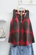 Μπορντό polka dot αμάνικο τοπ