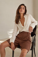 Figaro Καφέ lurex trim σορτς