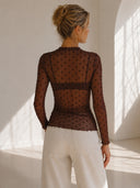 Καφέ polka dot mesh top
