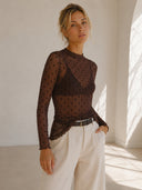 Καφέ polka dot mesh top
