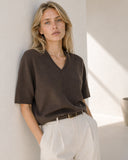 Καφέ V-neck knit top