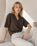 Καφέ V-neck knit top