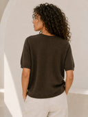 Καφέ short sleeve knit top