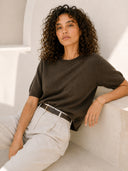 Καφέ short sleeve knit top