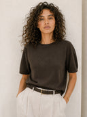 Καφέ short sleeve knit top