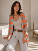 Πορτοκαλί beige striped knit ζακέτα