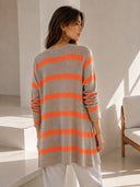 Πορτοκαλί beige striped knit ζακέτα