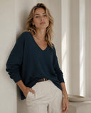 Μπλε V-neck oversized μπλούζα
