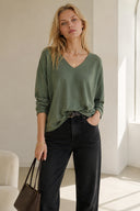 Χακί V-neck oversized μπλούζα