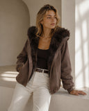 Καφέ faux fur collar jacket