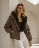 Καφέ faux fur collar jacket