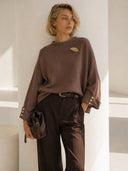Καφέ oversized brooch knit top