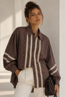 Καφέ embroidered oversized shirt