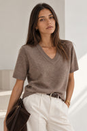 Off Brown V-neck knit top