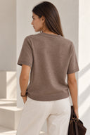 Off Brown V-neck knit top