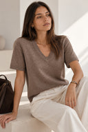 Off Brown V-neck knit top