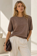 Off Brown short sleeve knit top