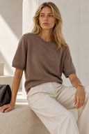 Off Brown short sleeve knit top