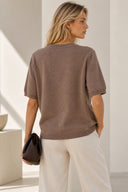 Off Brown short sleeve knit top